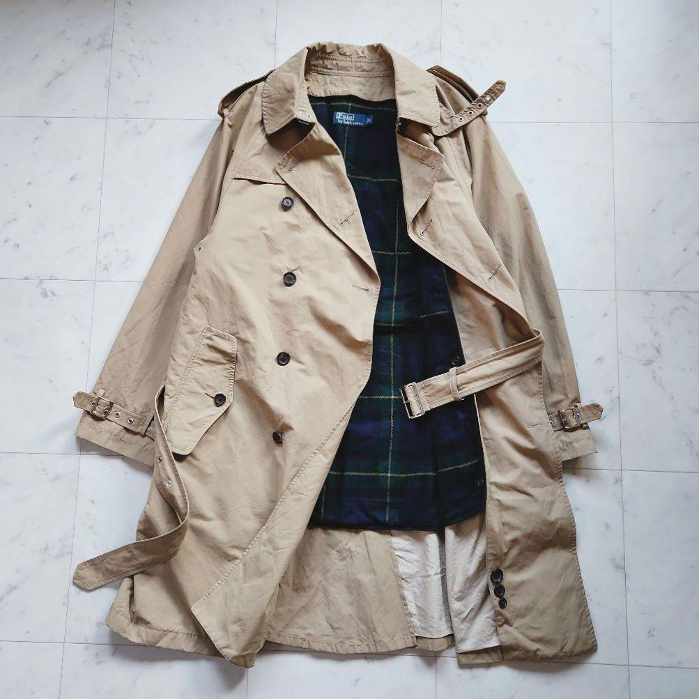 美品 ラルフローレン チェック中綿ライナー付 トレンチコート ベージュＬ