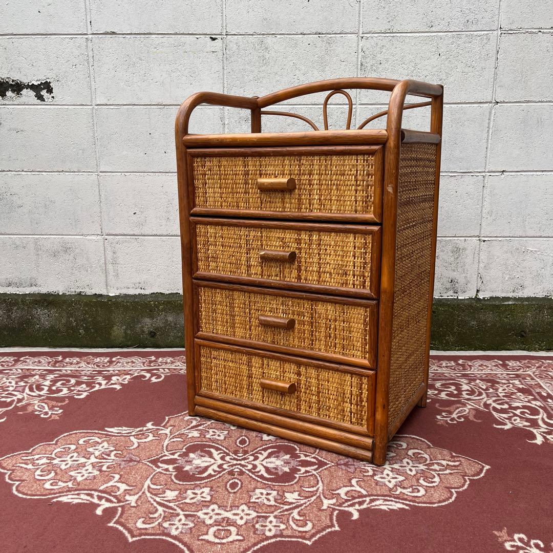 古家具◾️ナチュラル天然素材 4杯 籐ラタンチェスト/ 整理棚