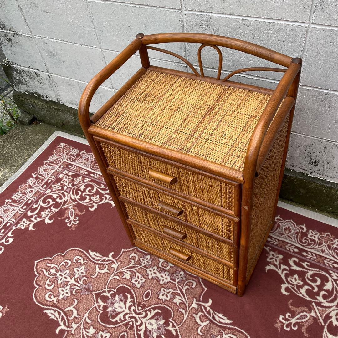 古家具◾️ナチュラル天然素材 4杯 籐ラタンチェスト/ 整理棚