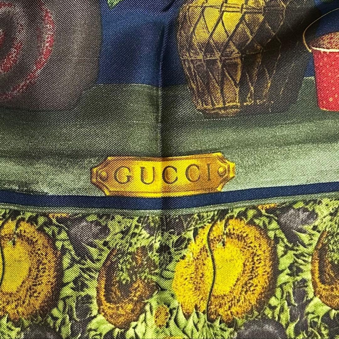 ■GUCCI　■スカーフ　■花　■ネイビー　■ひまわり　■ヴィンテージ