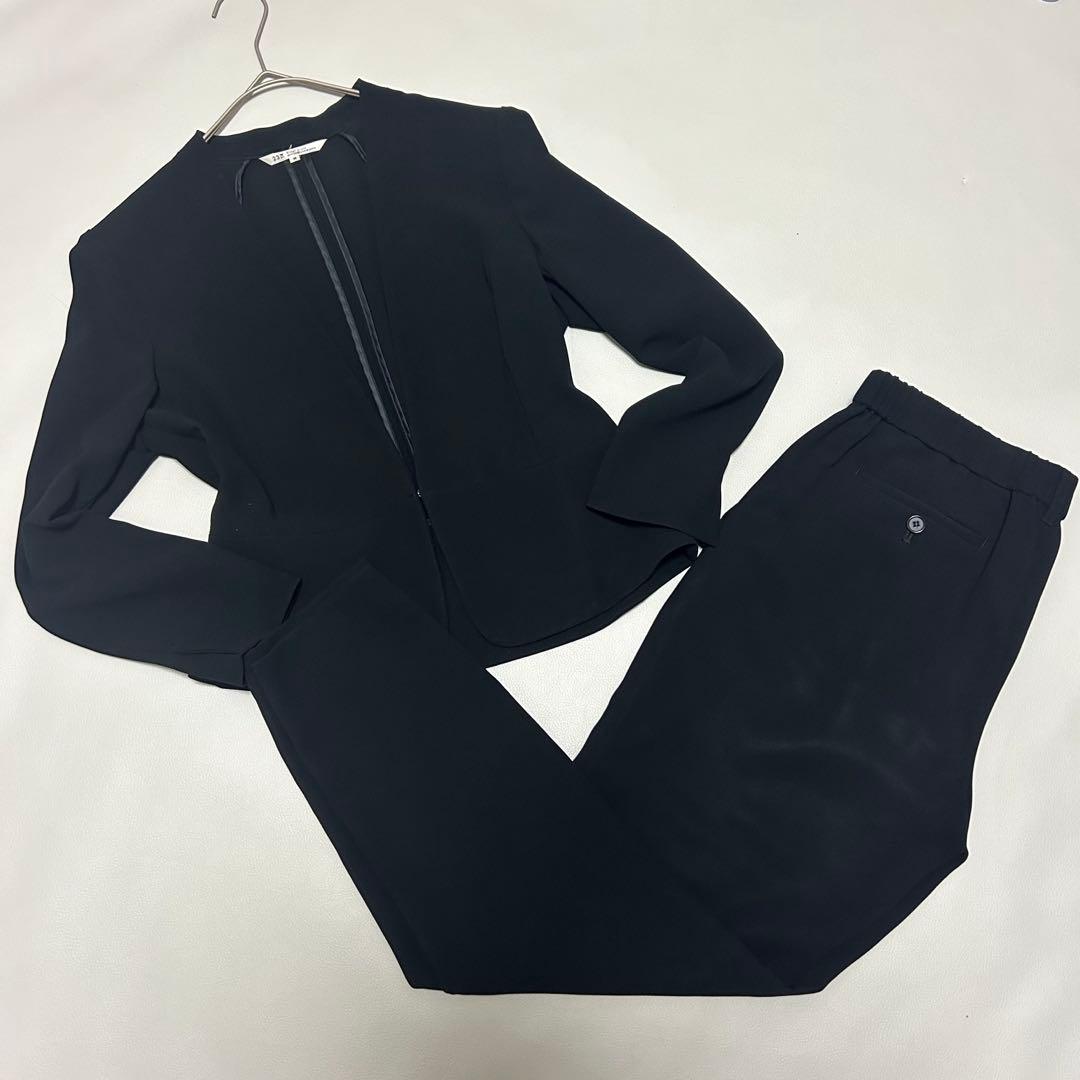 美品✨23区 スーツ セットアップ パンツ ノーカラー ボタンレス ビジネス 黒