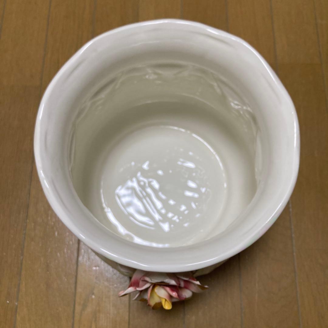 【造花付】カポディモンテ イタリア製 花瓶 フラワーベース 白＋虹色コーティング