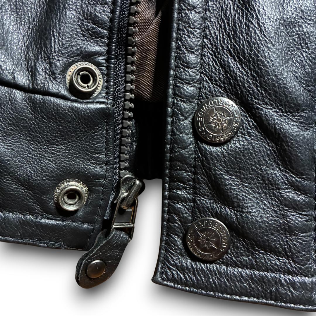 90s レザージャケット 短丈 本革 ブラック L 古着 Y2K 革ジャン 美品