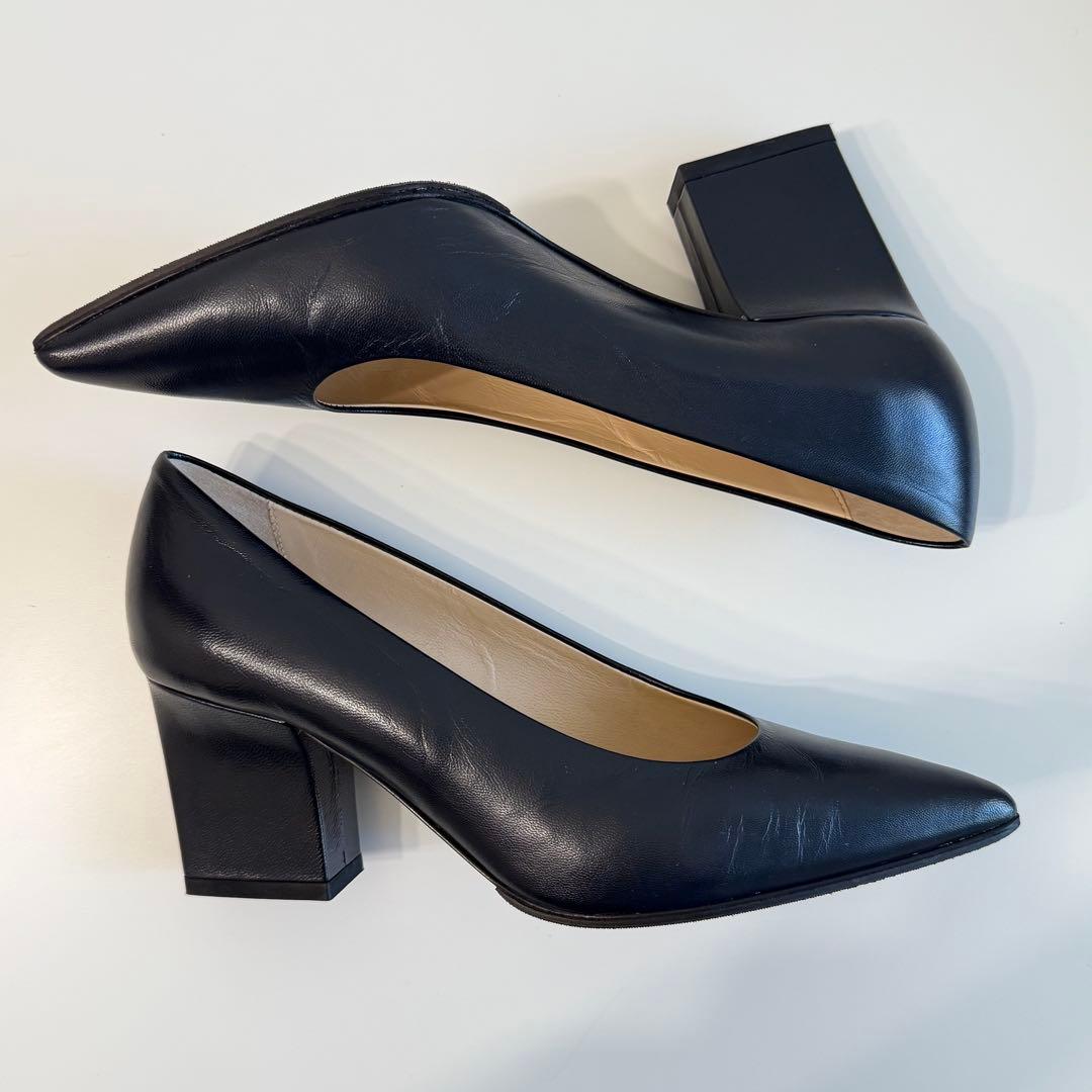 美品 FABIO RUSCONI ポインテッドトゥ パンプス 太ヒール 36 黒