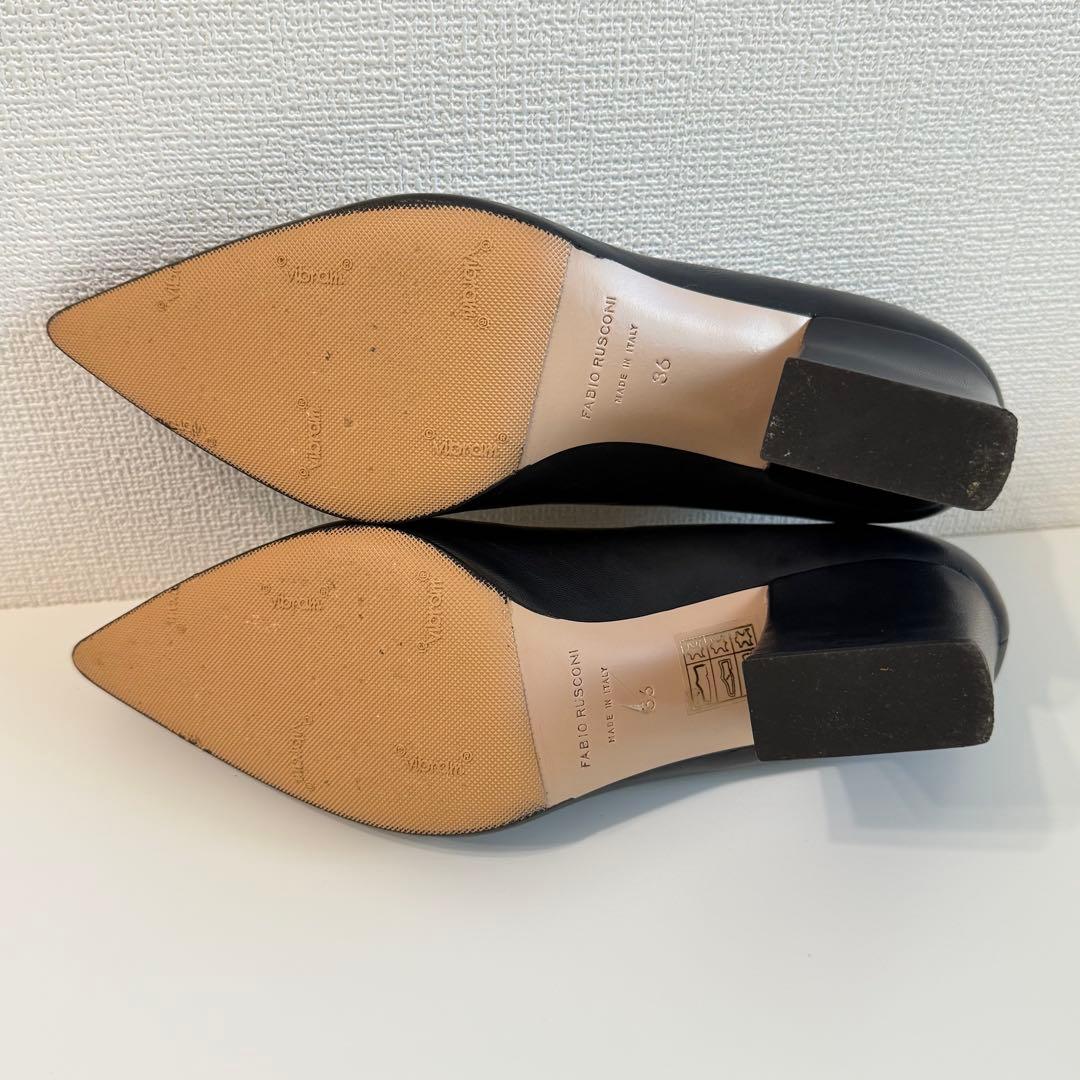 美品 FABIO RUSCONI ポインテッドトゥ パンプス 太ヒール 36 黒