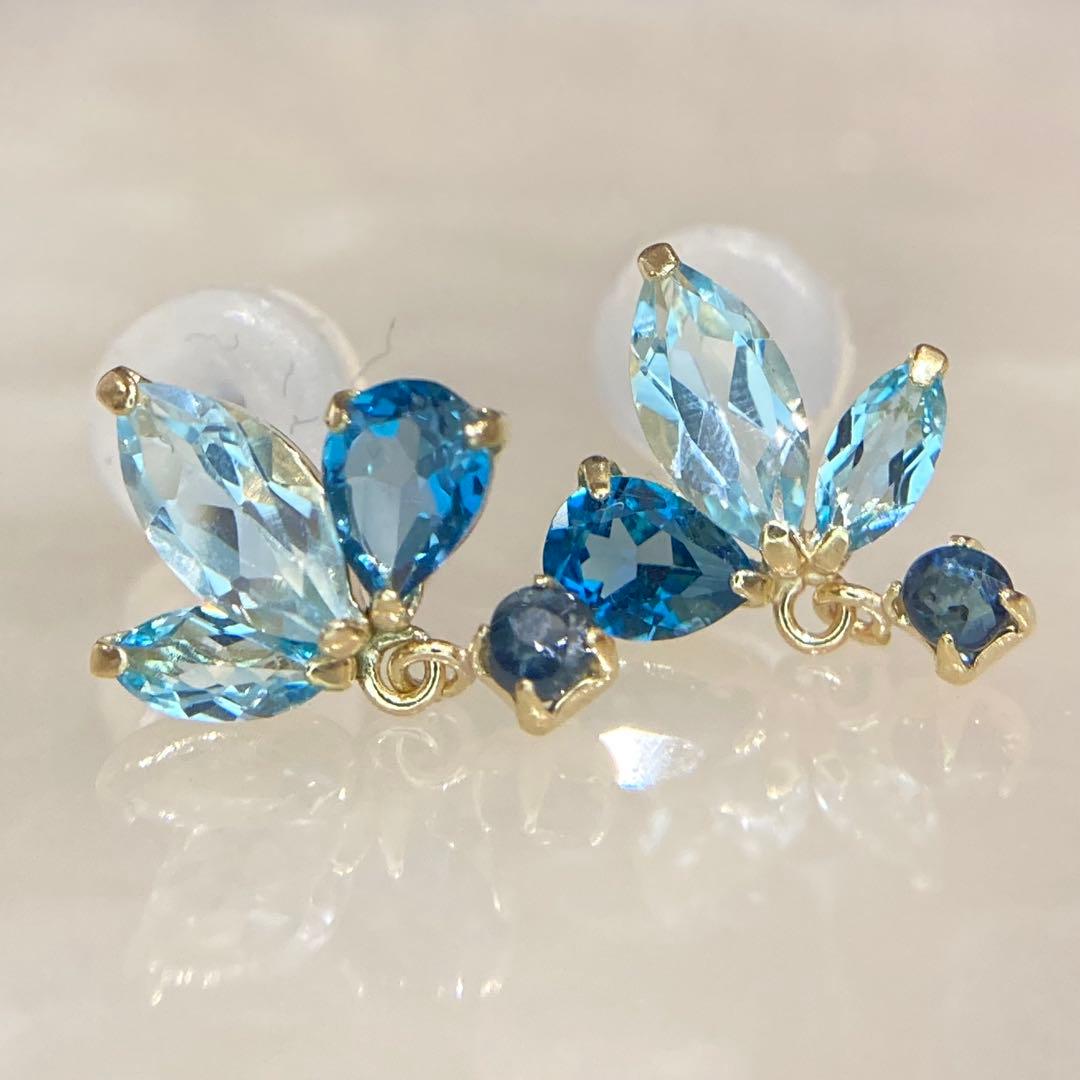 【新品未使用】k10 天然ロンドンブルートパーズ　サファイア　ピアス