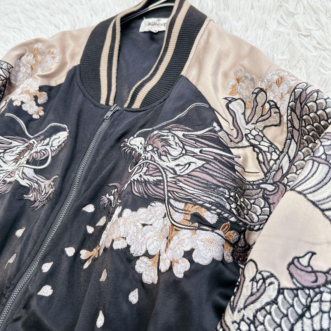 絡繰魂(カラクリダマシイ)スカジャン　双龍　桜白　鳳凰　刺繍 3L