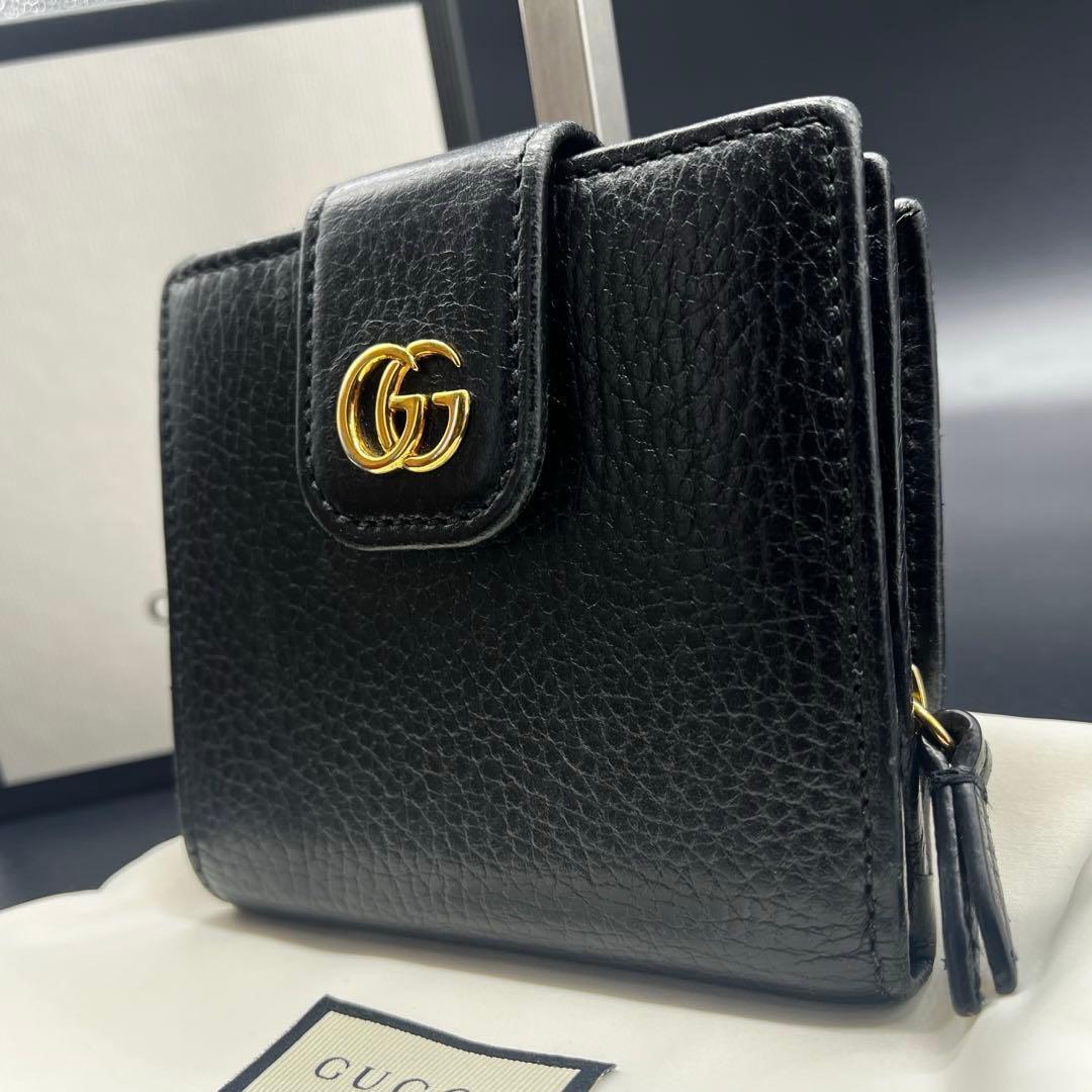 美品✨グッチ 折り財布 コンパクトウォレット マーモント 黒 本革 523193