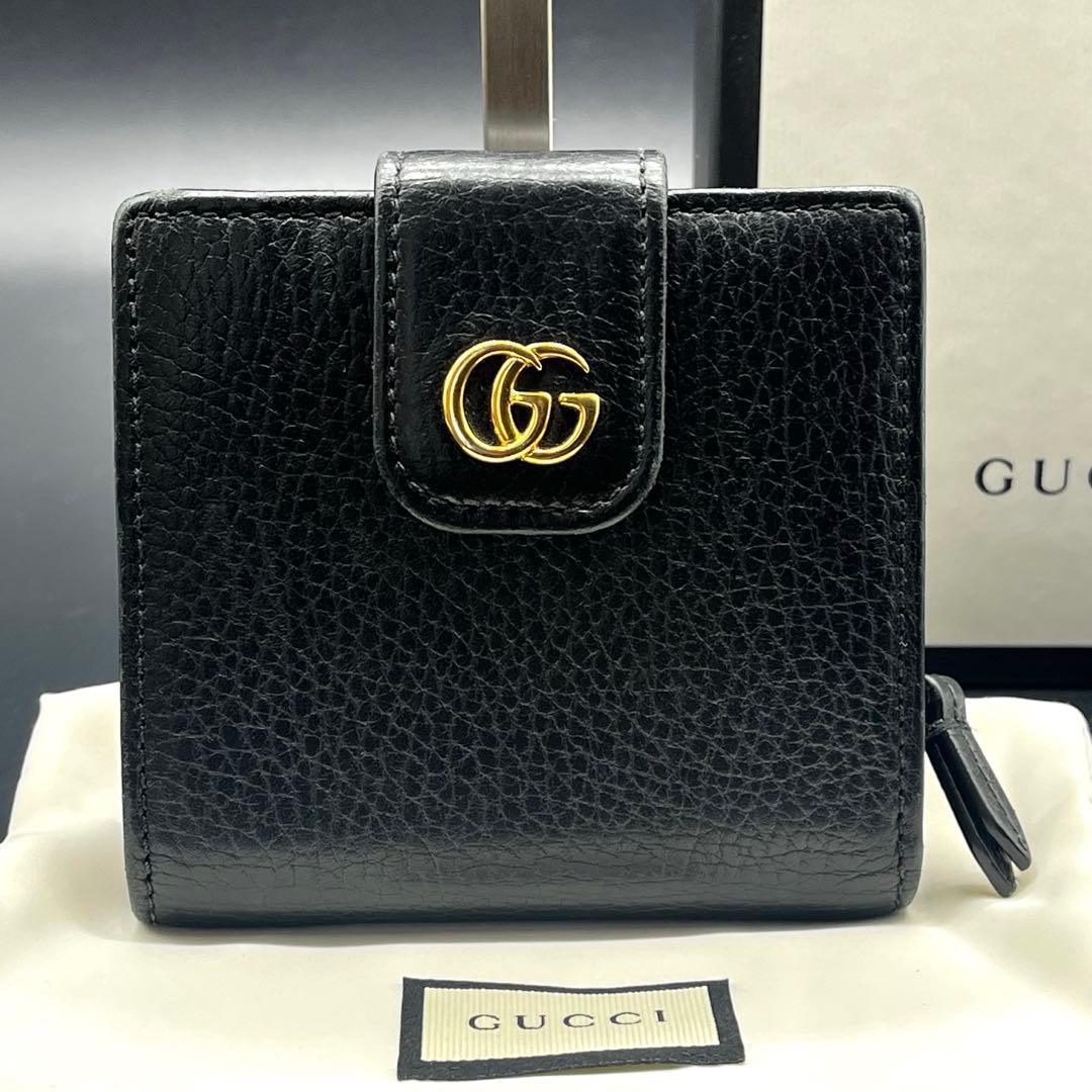 美品✨グッチ 折り財布 コンパクトウォレット マーモント 黒 本革 523193