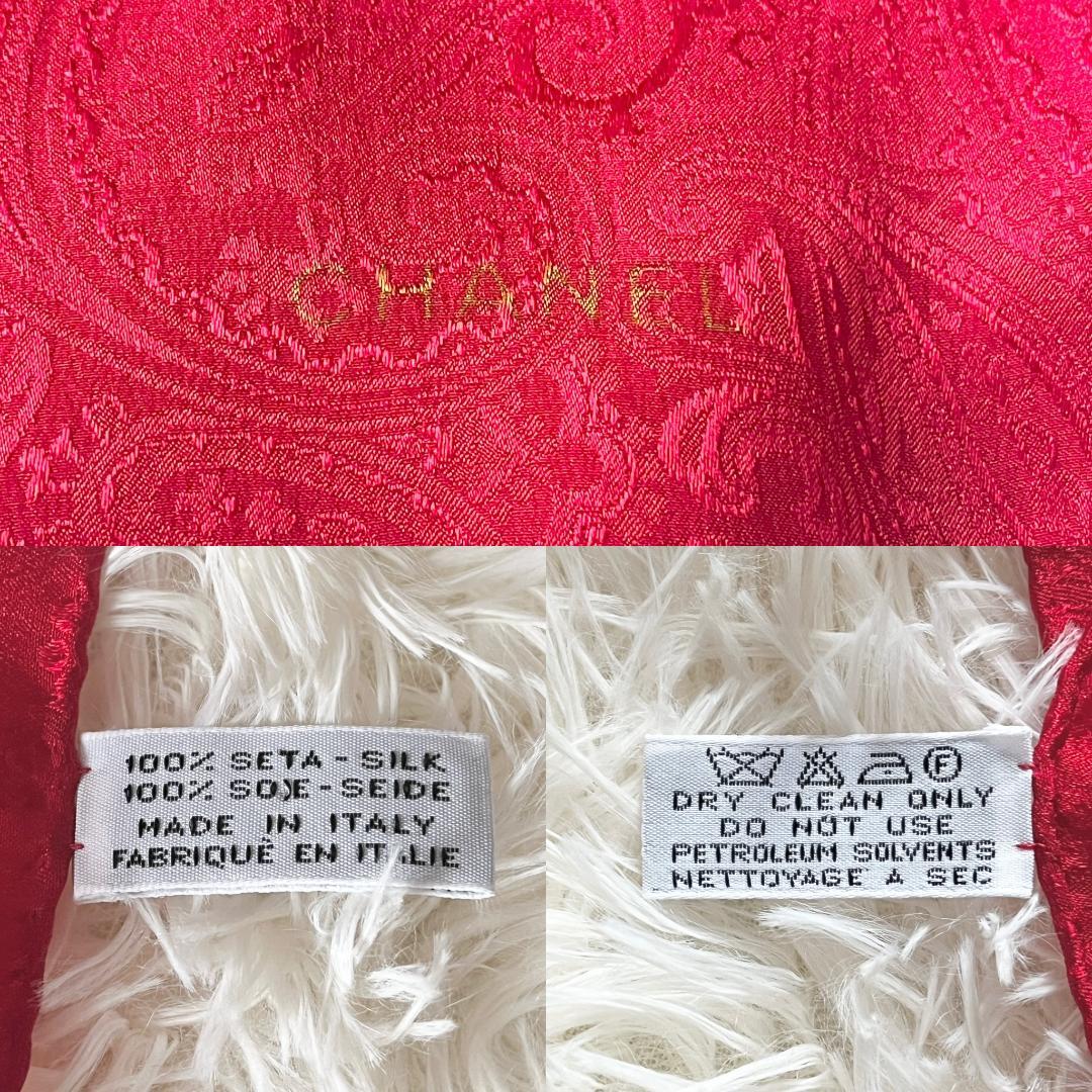 タグ付★CHANEL シルク スカーフ ココマーク チェーン レッド×ゴールド