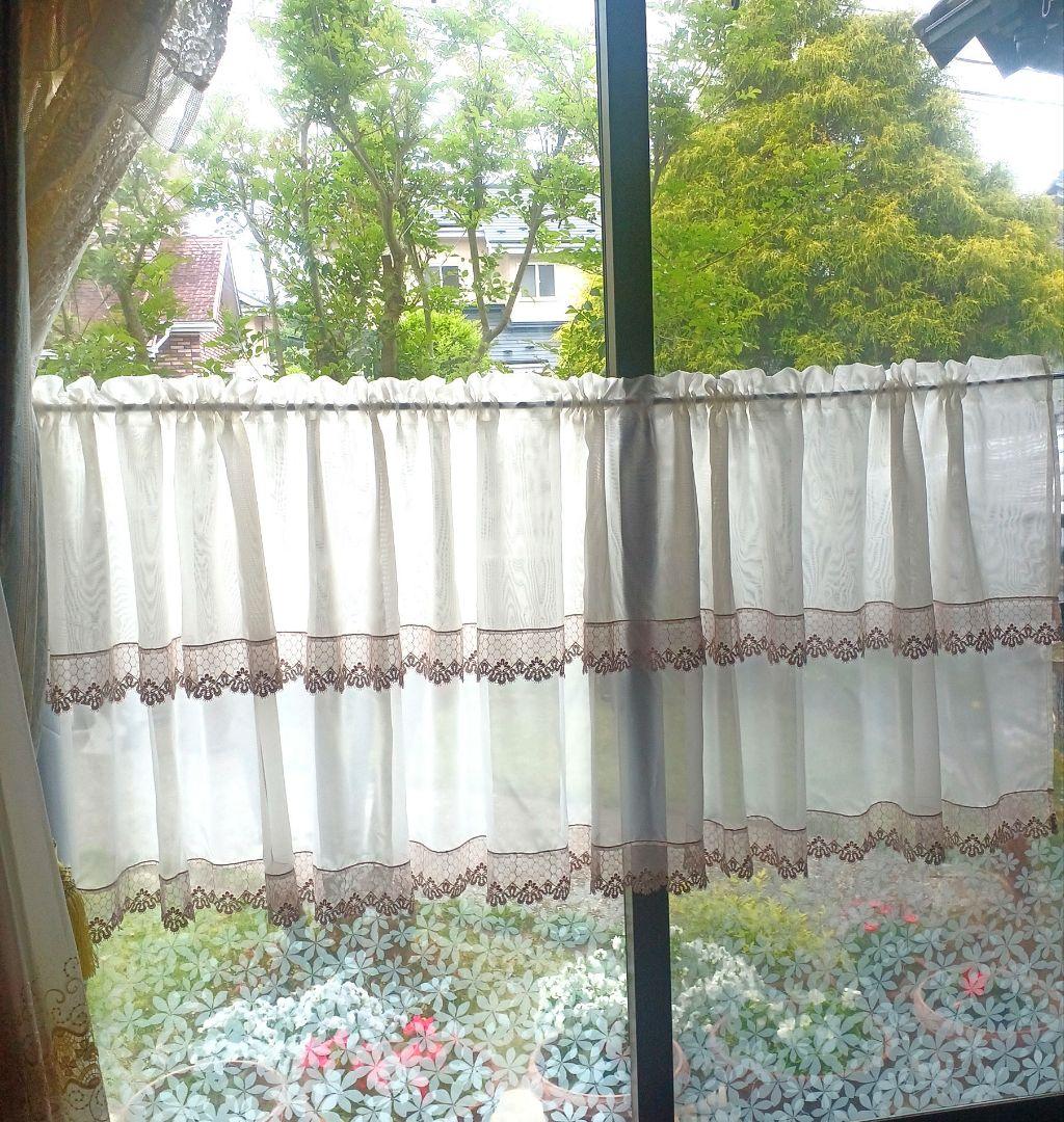 カフェカーテン【ぽっゆ様オーダー品　ボイル&チュールレース2枚重ねデザイン】