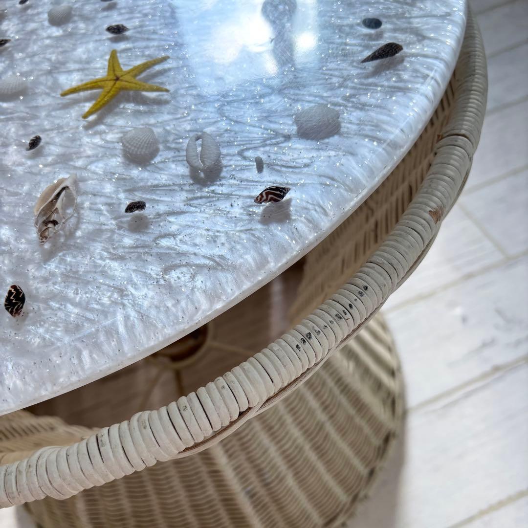 シェル ラタンテーブル　希少　アンティーク　サイドテーブル