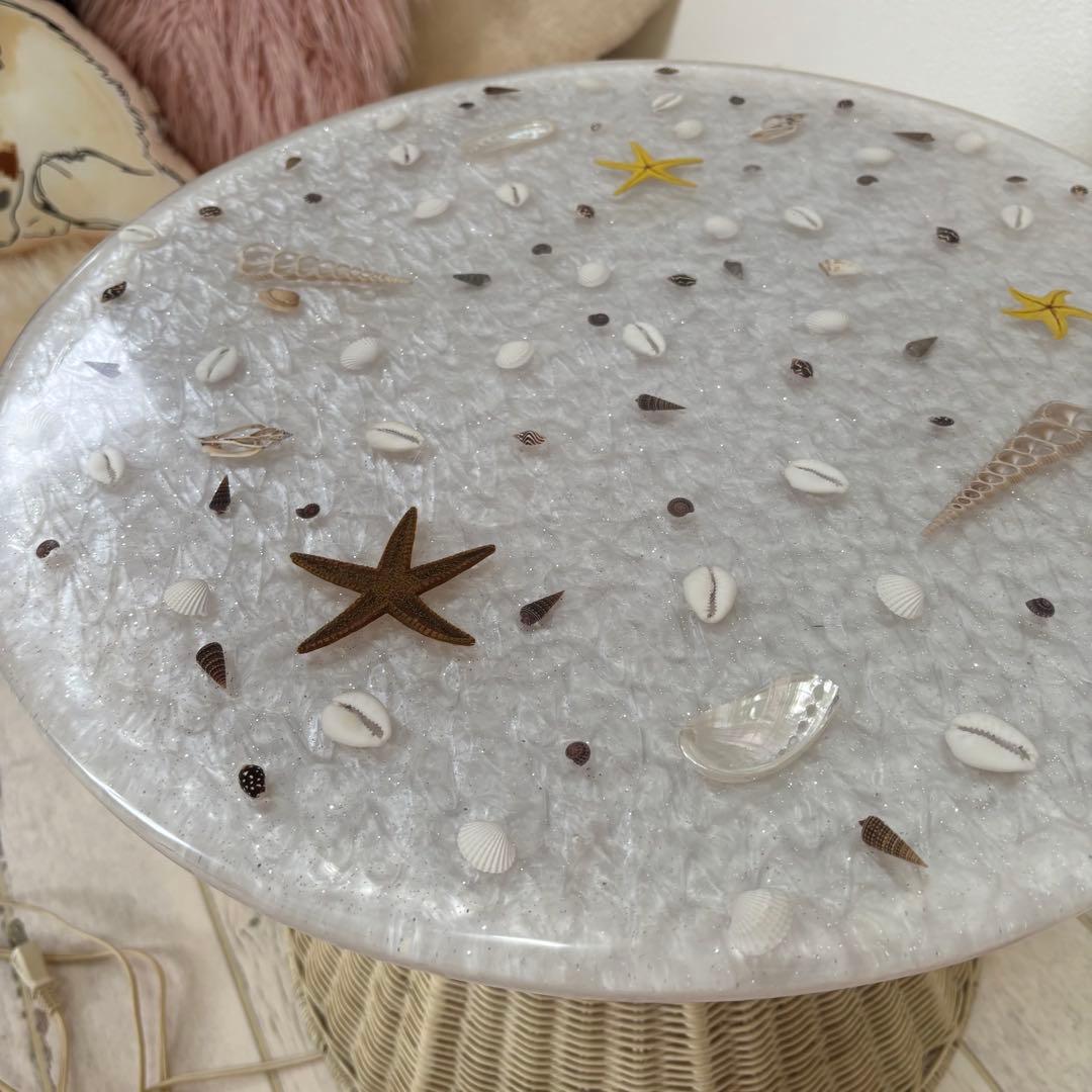 シェル ラタンテーブル　希少　アンティーク　サイドテーブル