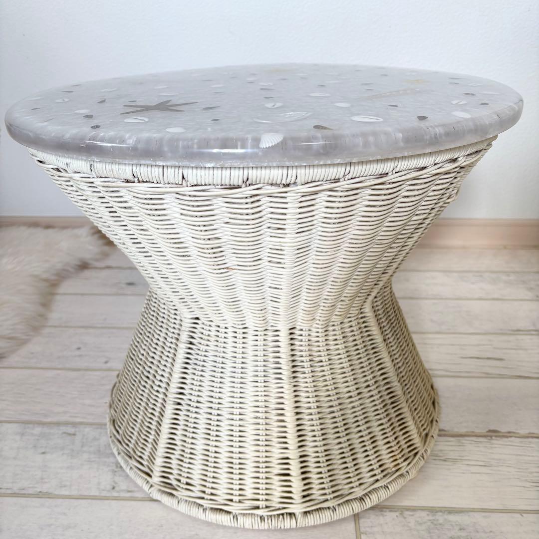 シェル ラタンテーブル　希少　アンティーク　サイドテーブル