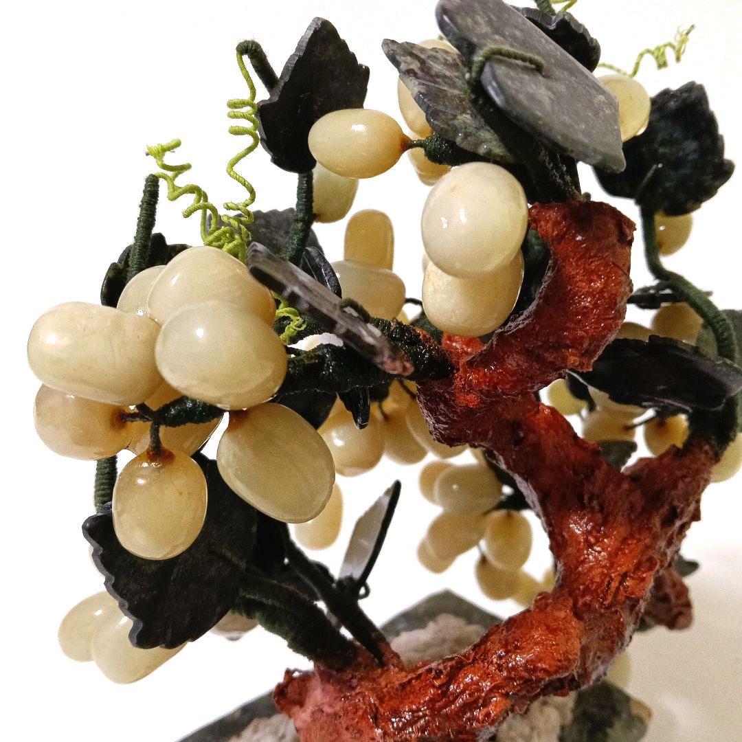 中国美術 翡翠玉石ぶどう鉢植玉石彫刻 置物 天然石 置物 インテリアヒスイ