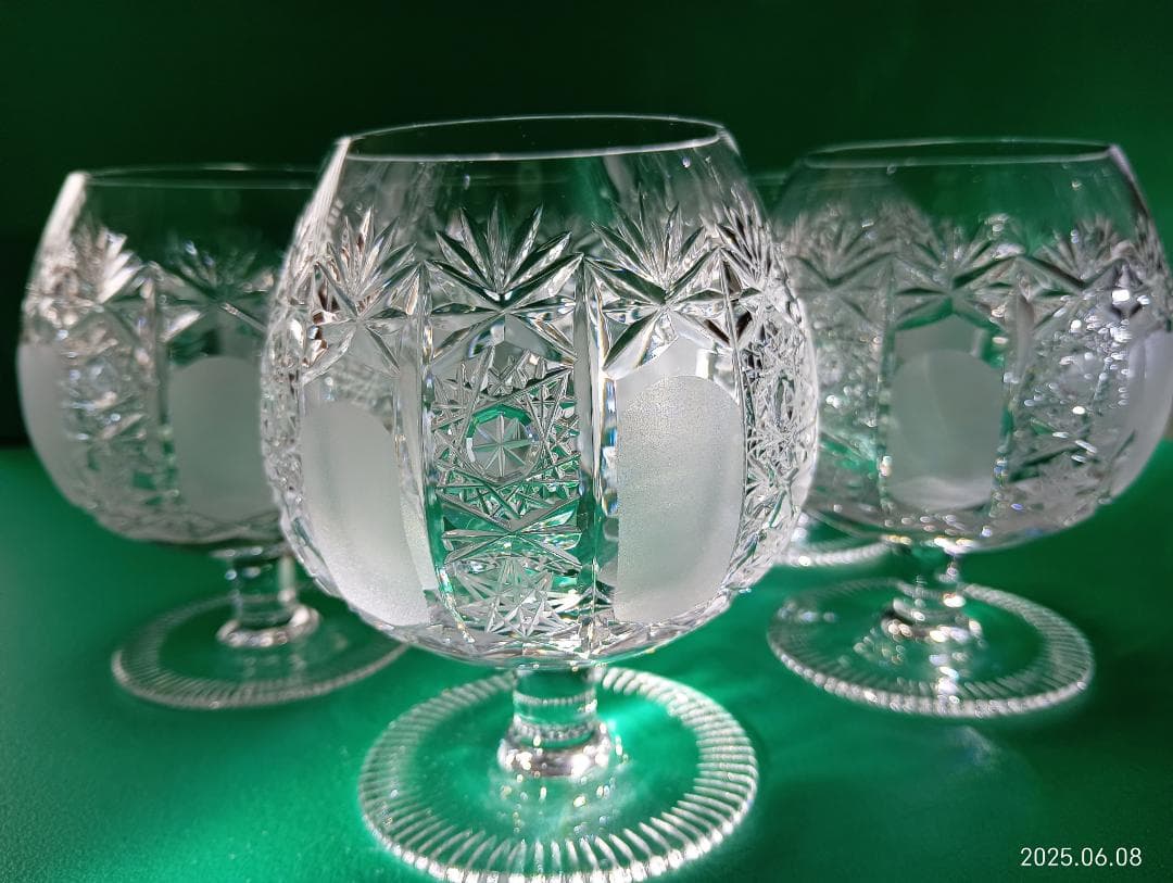 チェコ製クリスタルガラス カットデザイン グラス 5個セット　新品未使用