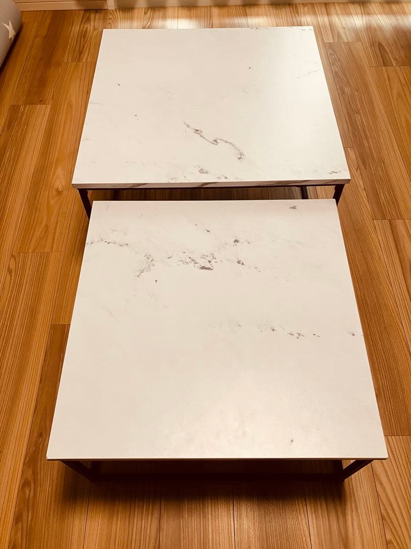 LOWYA ローテーブル センターテーブル 大理石調 ホワイト 2点セット