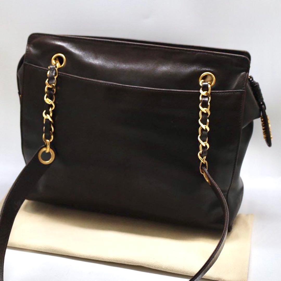 【美品❗✨】 シールあり　シャネル　トートバッグ　ラムスキン　ココマーク　こげ茶