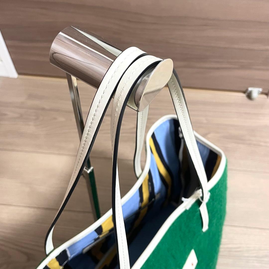 新品タグ付/マルニ　スモールトート　ヤヌス　グリーン　リバーシブル　ウール　希少