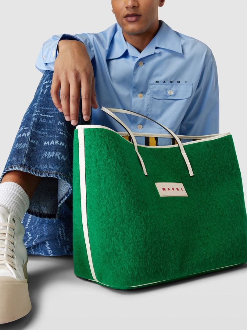 新品タグ付/マルニ　スモールトート　ヤヌス　グリーン　リバーシブル　ウール　希少