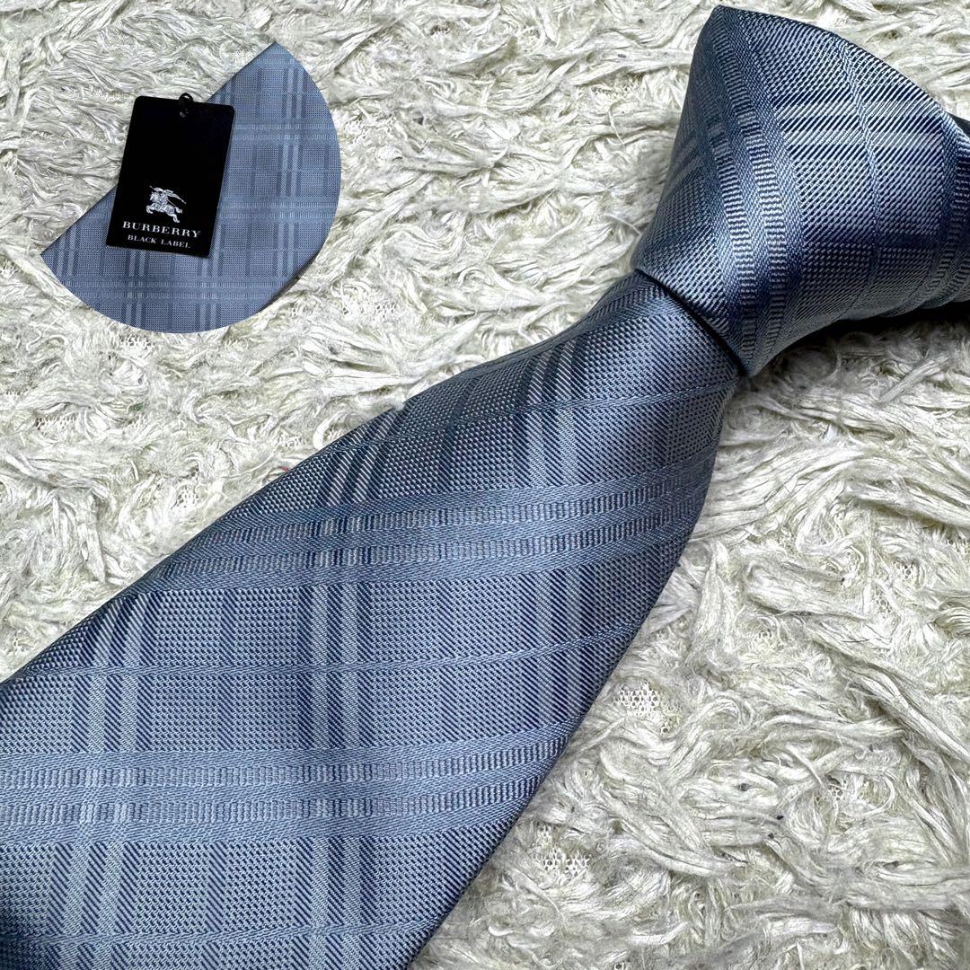 【未商品】バーバリーブラックレーベル シルクネクタイ ノバチェック グレー 式典