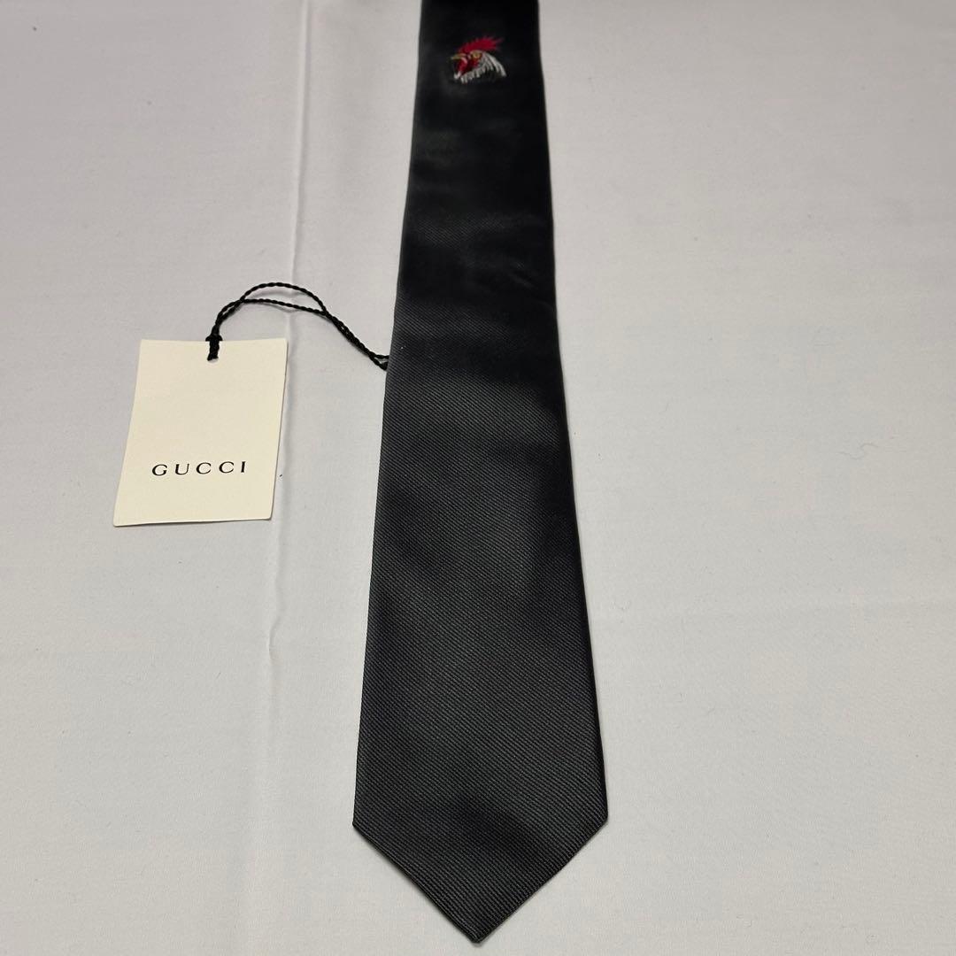 新品タグ付☆グッチ☆ネクタイ☆グレー☆ニワトリ☆アニマル柄☆ソリッド☆618