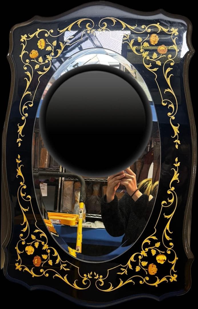 ⚫️ ドマン　DEMAIN 楕円形の装飾鏡　黒地金色花模様 黒　ブラック イタリヤ