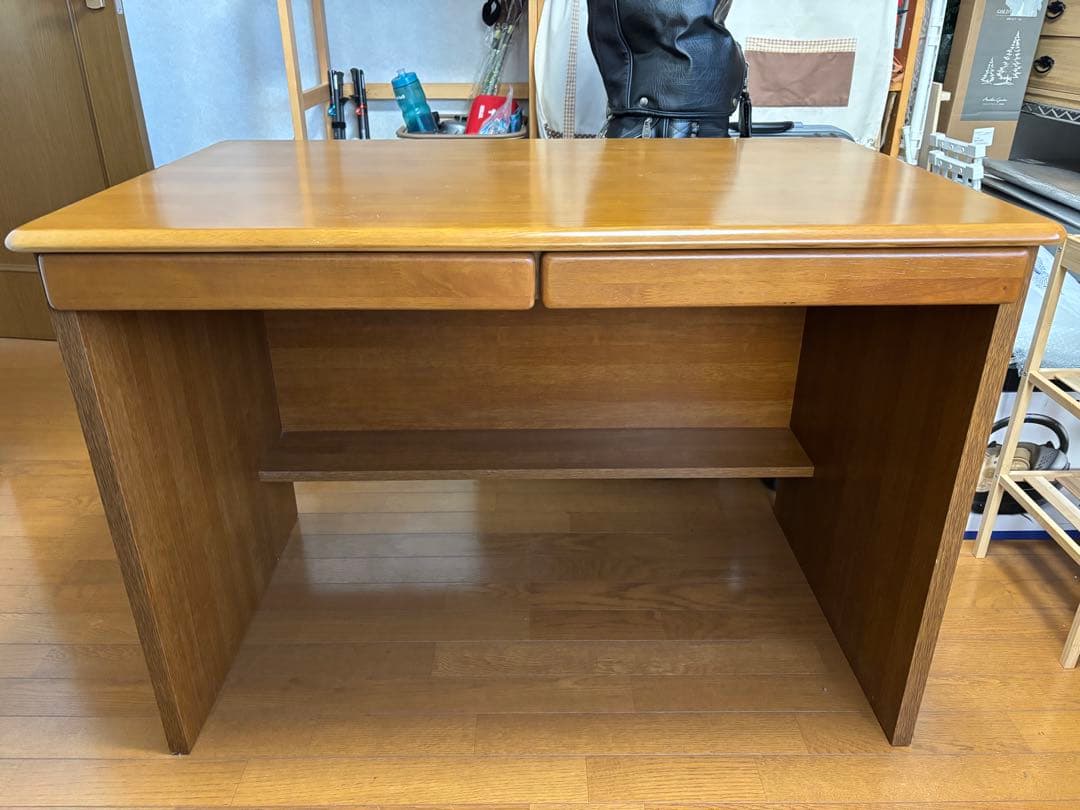 木製シンプルデスク 引き出し2つ付き