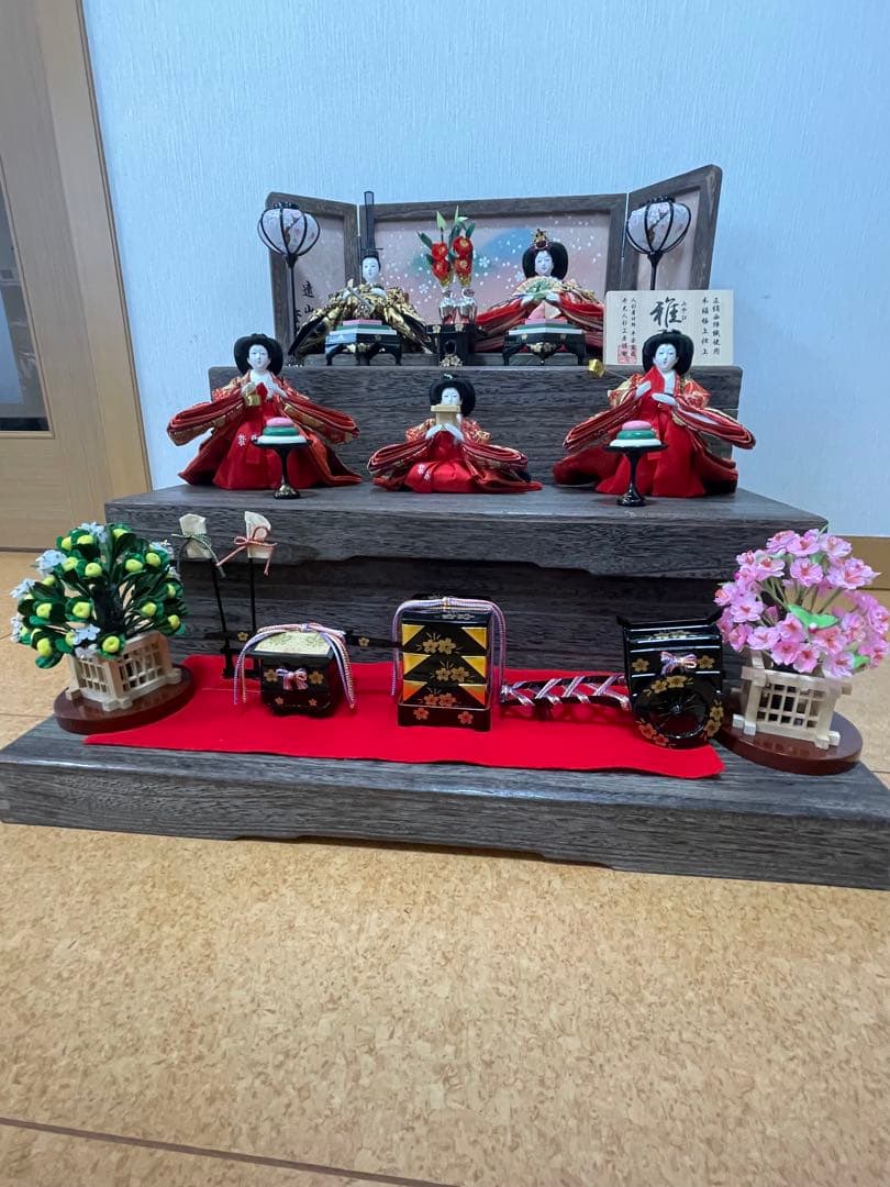 三段ひな祭り雛人形セット 正絹西陣織
