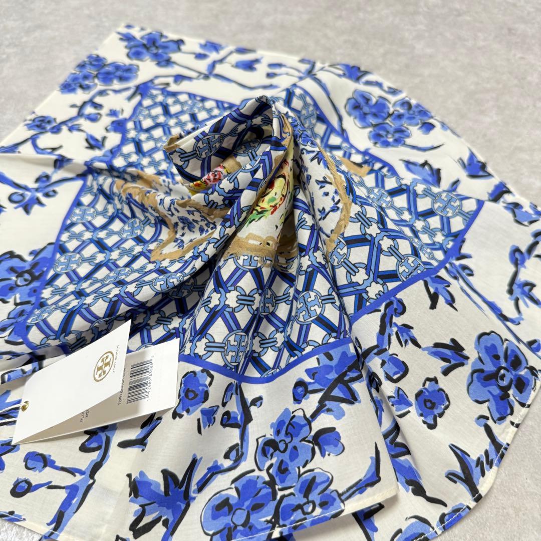 新品 未使用 Tory Burch トリーバーチ スカーフ フラワー 花柄 青