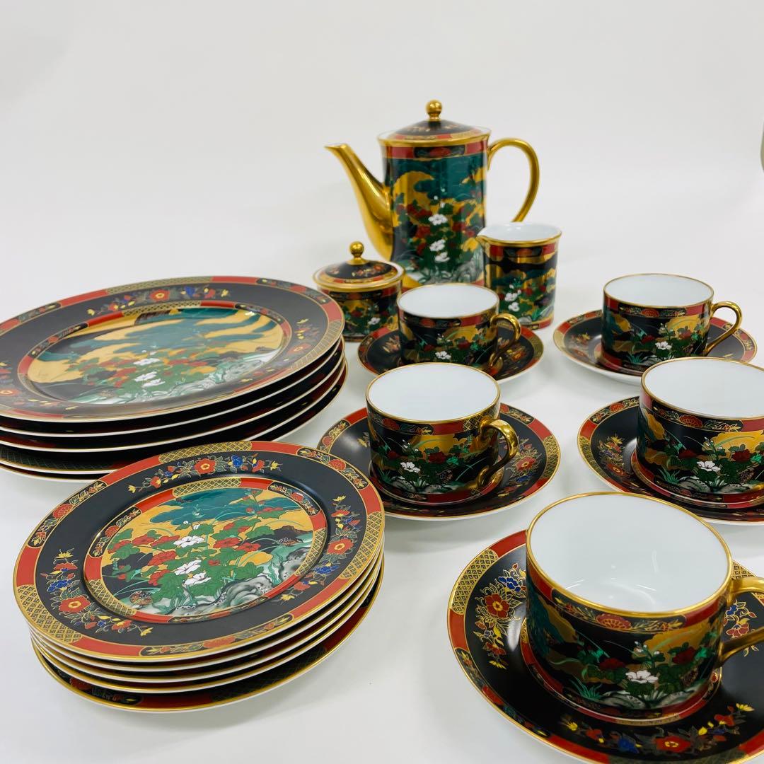 ほぼ新品　花鳥園茶揃　ティーセット・大皿・ケーキ皿セット