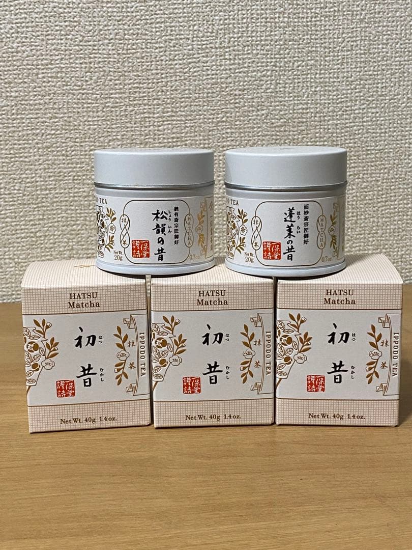 「一保堂茶舗」抹茶5点セット 初昔(40g)3個と蓬莱の昔(20g)と松韻の昔