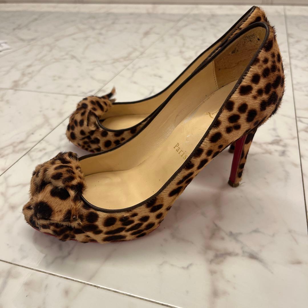 クリスチャンルブタン ハイヒール パンプス ハラコ リボン レオパード