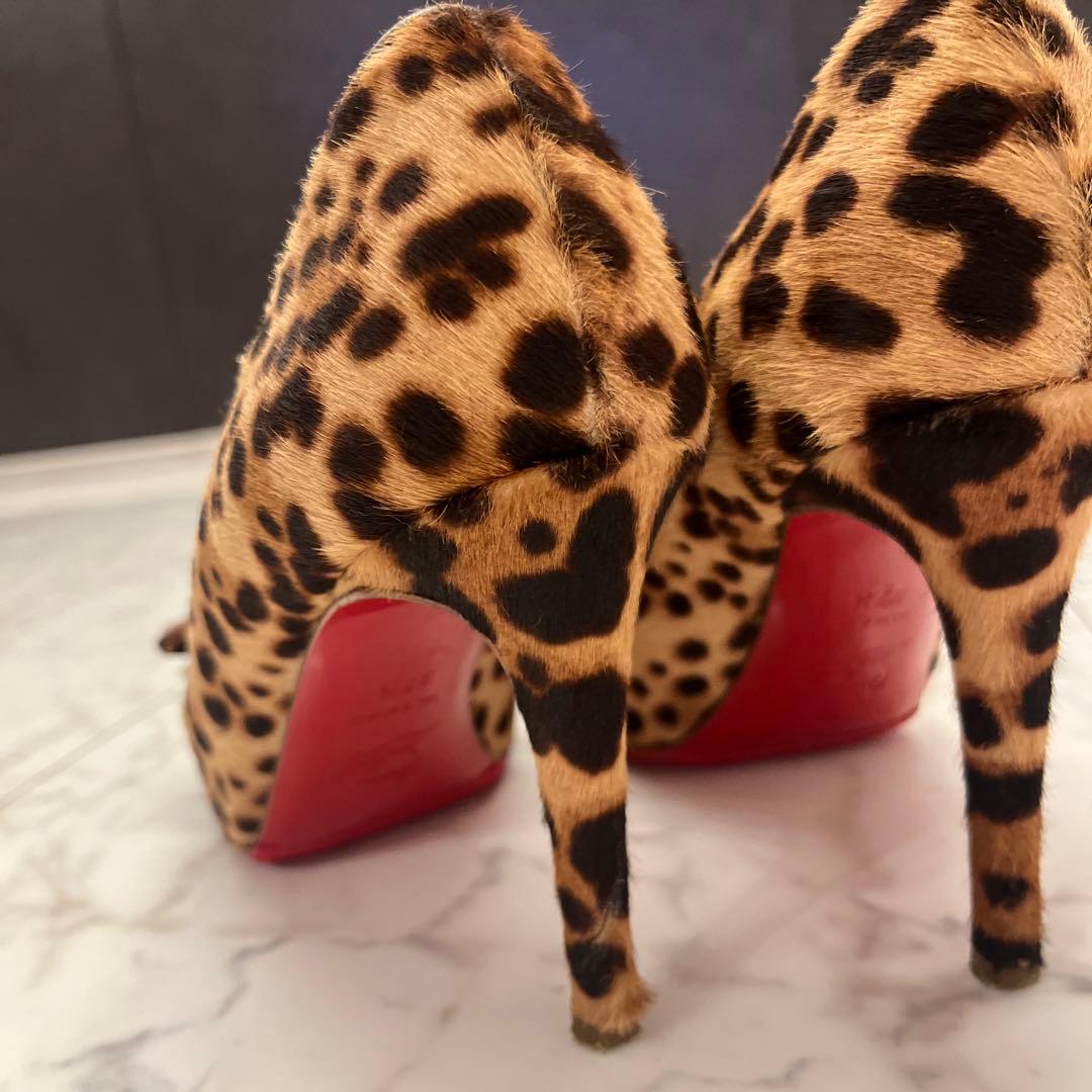 クリスチャンルブタン ハイヒール パンプス ハラコ リボン レオパード