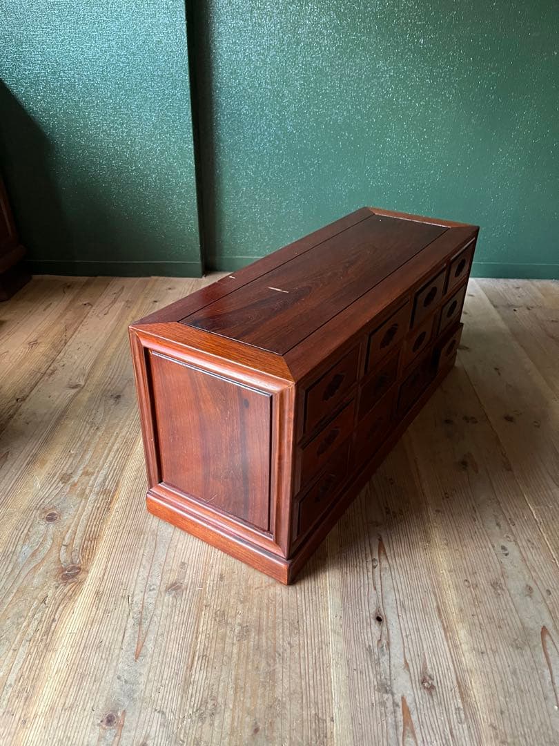 薬箪笥 唐木 紫檀 無垢材 薬棚 小物入れ 小箪笥 12引出し 昭和レトロ
