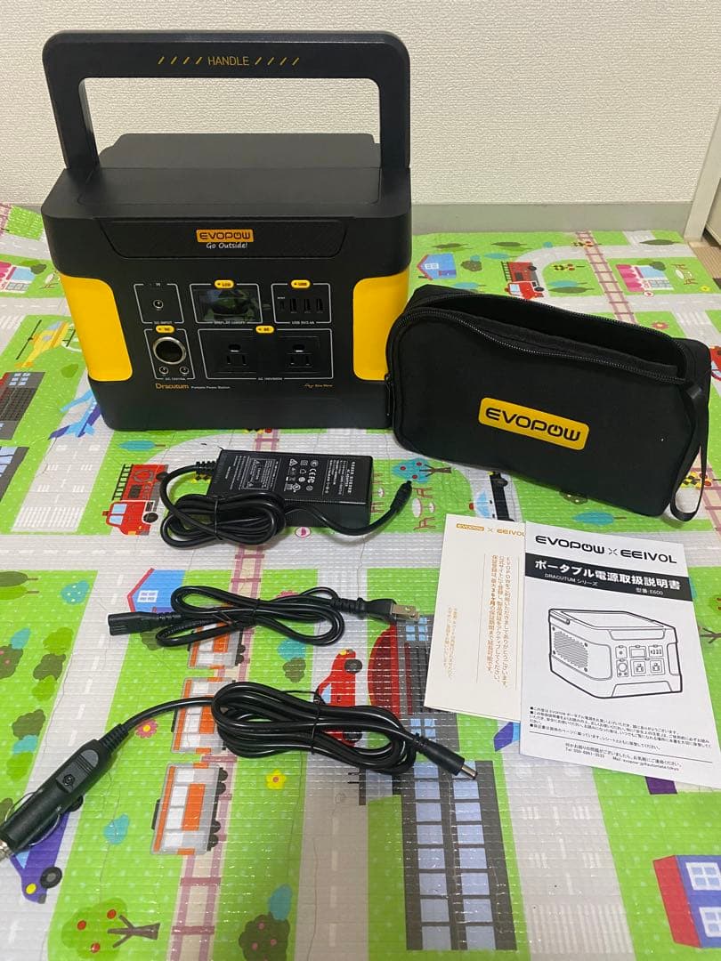 Evopow ポータブル電源 515Wh 600Wリン酸鉄LEDライト付き