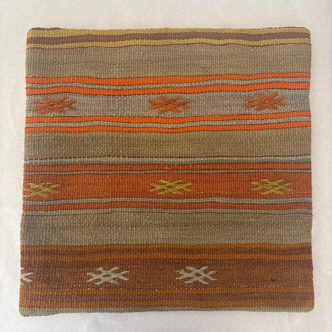 クッションカバー キリム オレンジ グレー ブラウン イエロー ボーダー