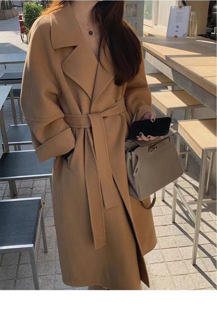 DHOLIC ストラップ付ウールオープンロングコート・B1862025