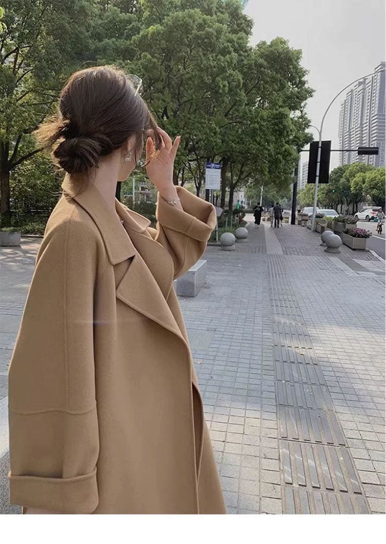 DHOLIC ストラップ付ウールオープンロングコート・B1862025