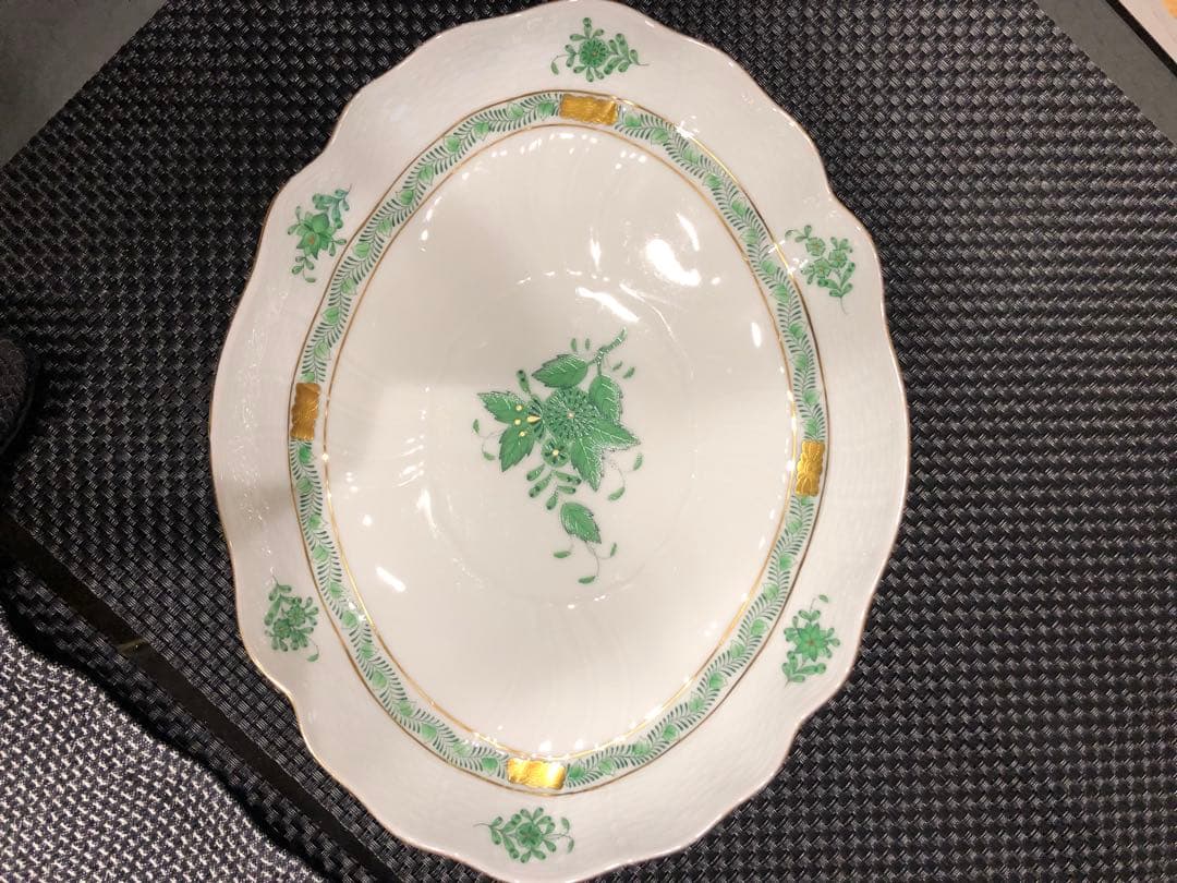 ヘレンド アポニー グリーン オーバルプレート