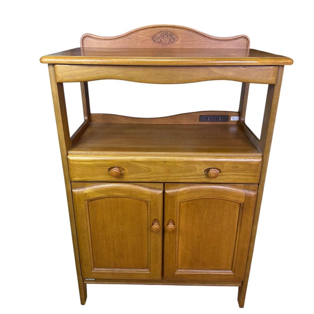 【美品】Karimoku カリモク 家具 木製 電話台 キャビネット FAX台