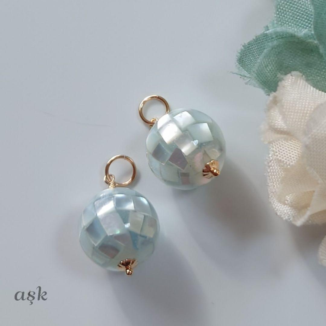 断捨離中ページ》14Kgf❩ モザイクブルーシェルのピアスチャーム