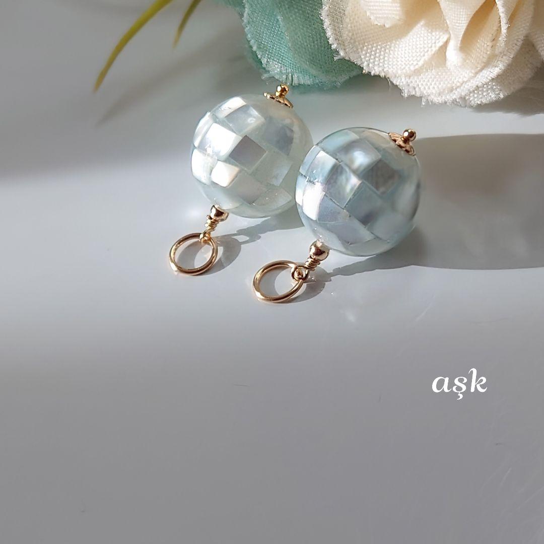 断捨離中ページ》14Kgf❩ モザイクブルーシェルのピアスチャーム