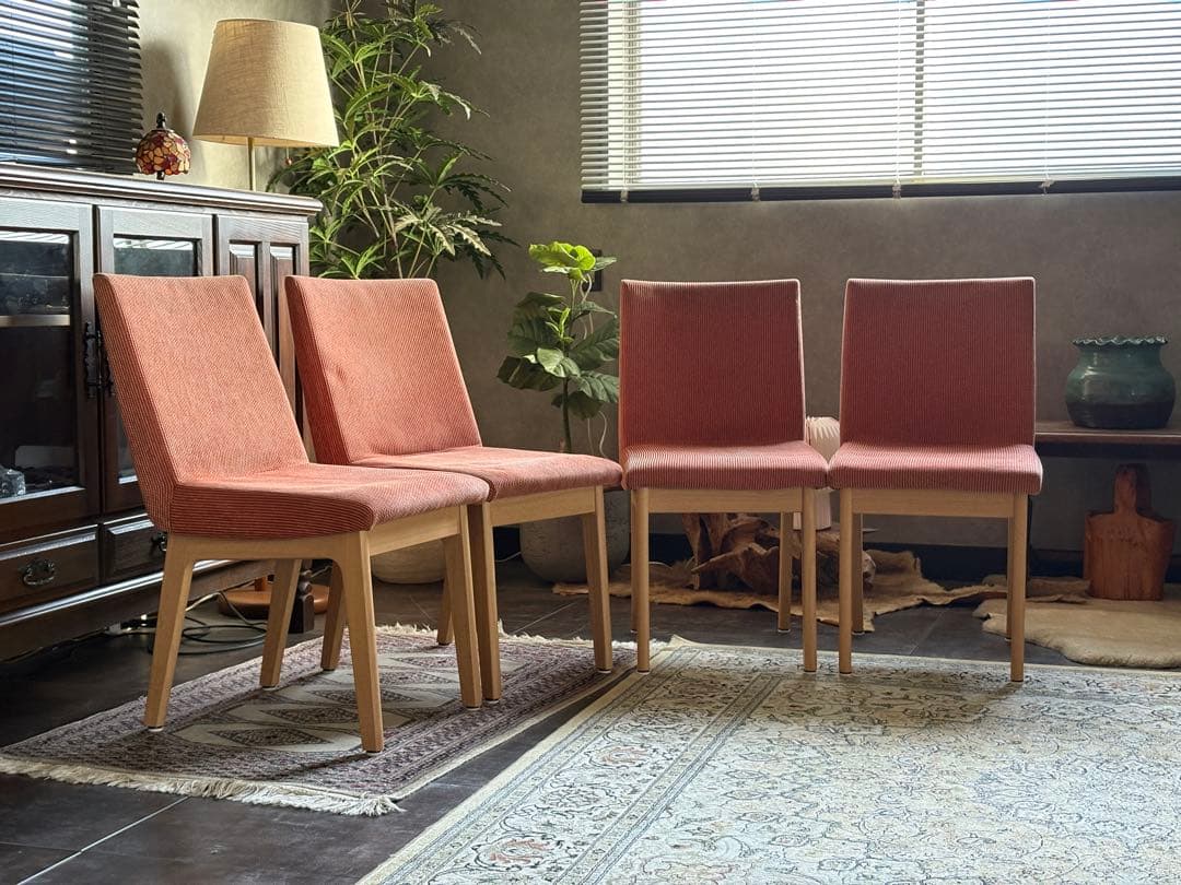 昭和レトロ　ビンテージ　レッド　ファブリック　レトロチェア　4脚セット　nZ