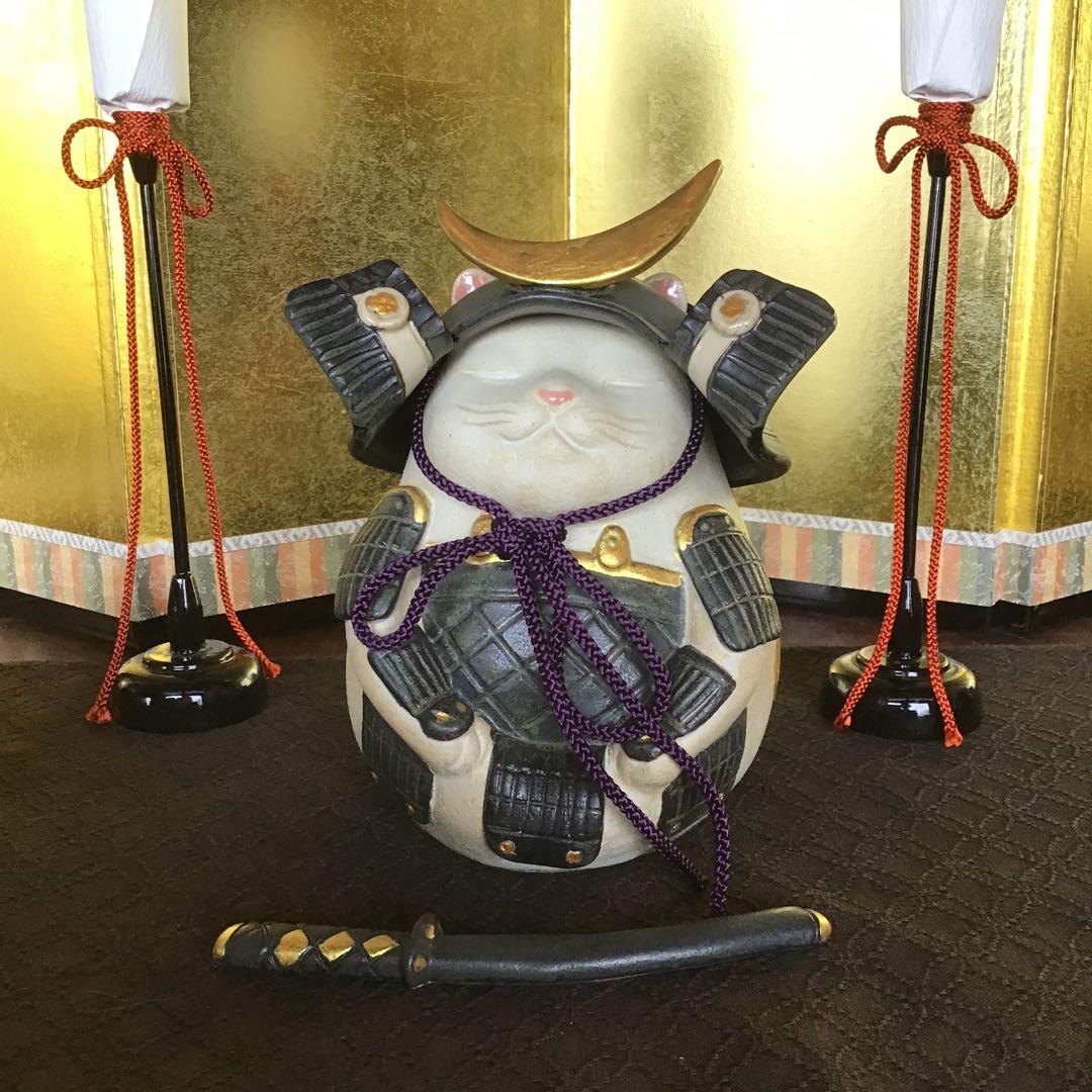 猫武将<(*ΦωΦ*)> 白猫さん［黒兜、鎧、刀］伊達形