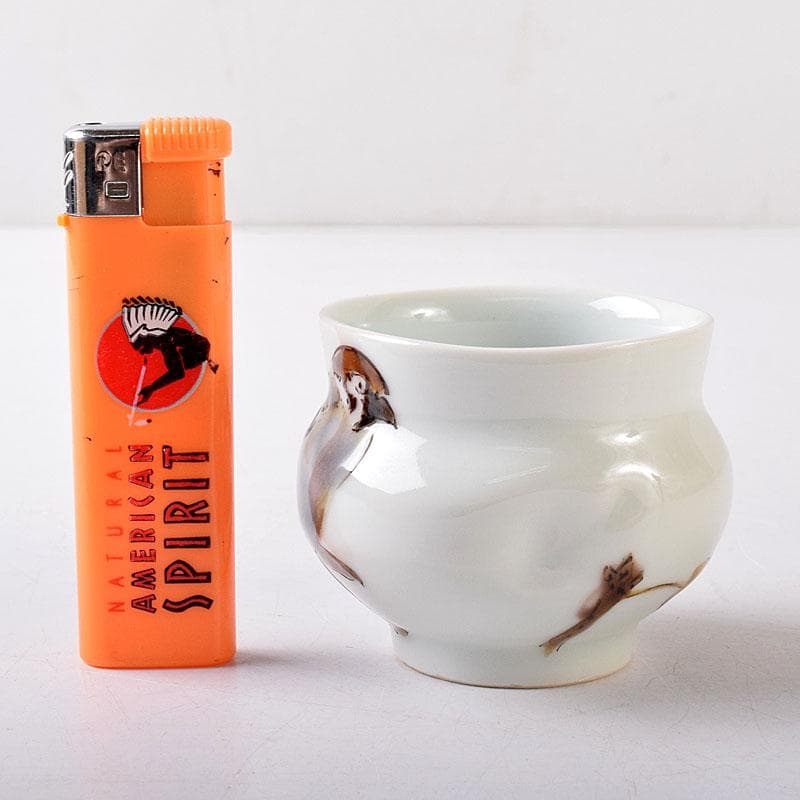 高橋誠作　色絵雀図　ぐい呑　酒盃　共布共箱　V　8226