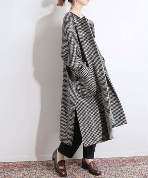IENA LA BOUCLE チェックノーカラーコート