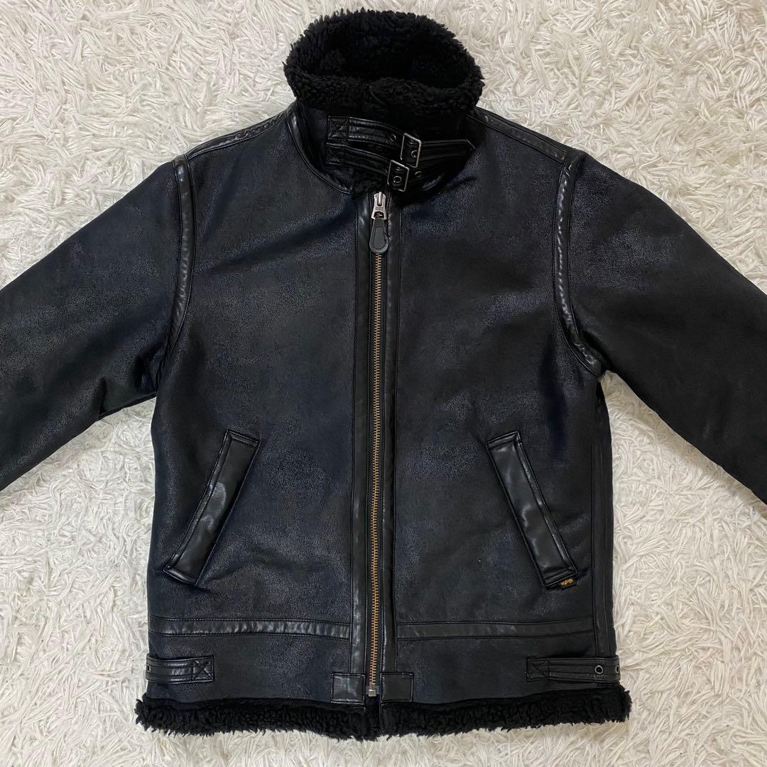 ALPHA ボア フェイクムートン フライトジャケット ブラック M