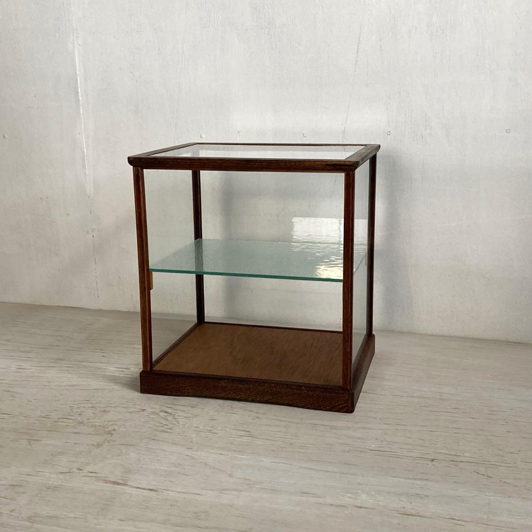 古い木製 小振り ガラスケース 2段 卓上ショーケース 扉なし