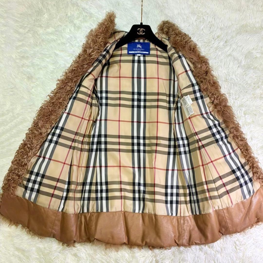 バーバリーブルーレーベル ダッフルコート　羊革　ラム　ノバチェック 中綿　38